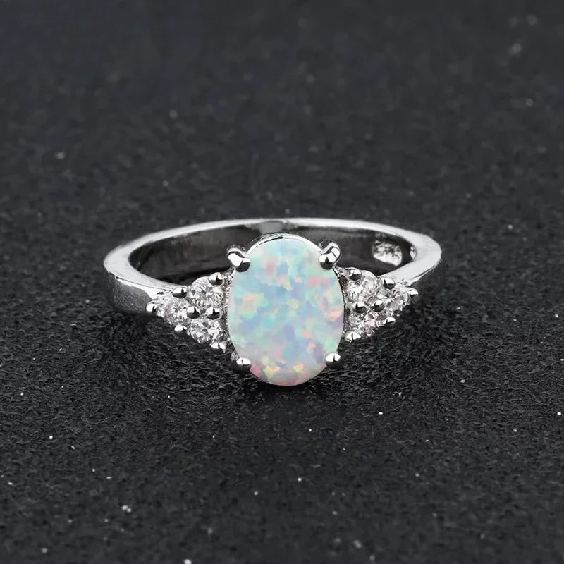 1 PC Cute Female White Opal Stone Ring